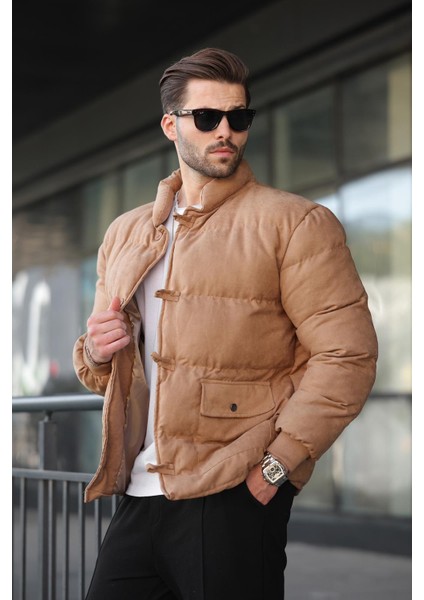 Camel Düğmeli Dik Yaka Erkek Şişme Mont E7435 fiyatları