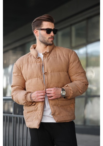 Camel Düğmeli Dik Yaka Erkek Şişme Mont E7435 modelleri