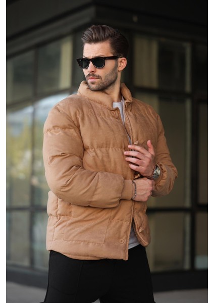 Camel Düğmeli Dik Yaka Erkek Şişme Mont E7435 fırsatları