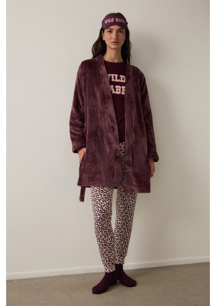 Bordo Bağlama Detaylı Sabahlık