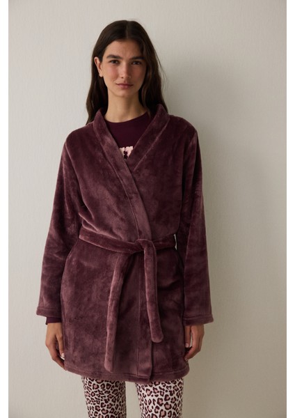 Bordo Bağlama Detaylı Sabahlık