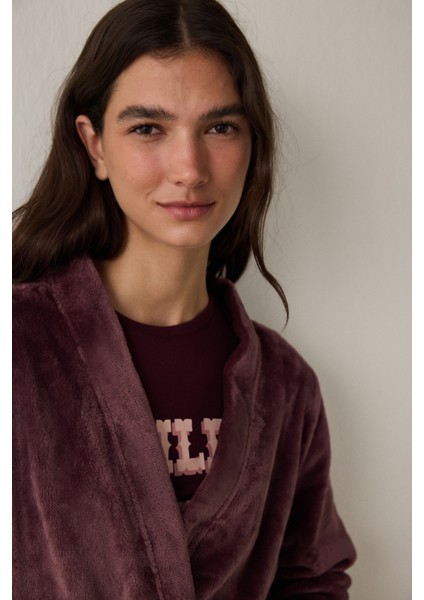 Bordo Bağlama Detaylı Sabahlık