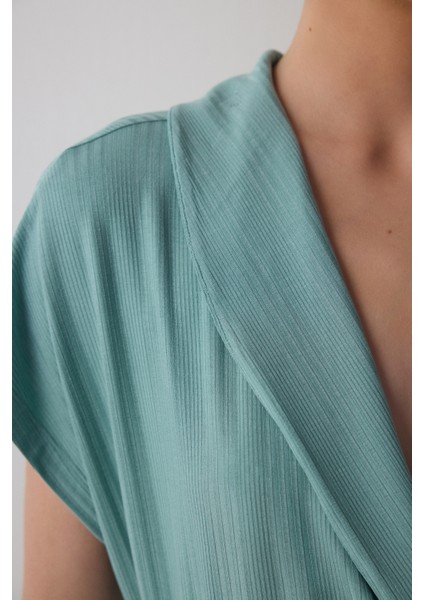 Yeşil Lenna Ribanalı V Yaka Lohusa Pijama Takımı