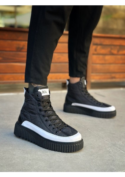 BA0811 BOA Yüksek Taban Siyah Paraşüt Kumaş Beyaz Cilt Detaylı Yarım Bilek Spor Bot modelleri