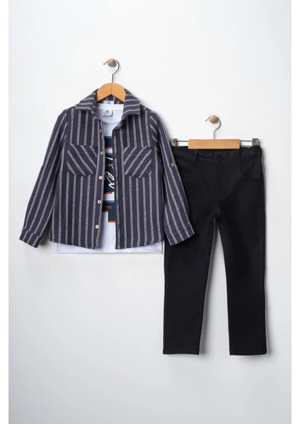 Erkek Çocuk Kolu Ayarlanabilir Gömlekli Pantolonlu Tişörtlü Üçlü Takım