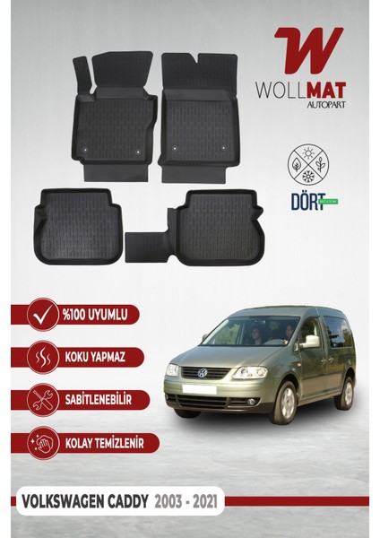 Volkswagen Caddy Paspas 2003 2021 Arası 3D Havuzlu Paspas Seti