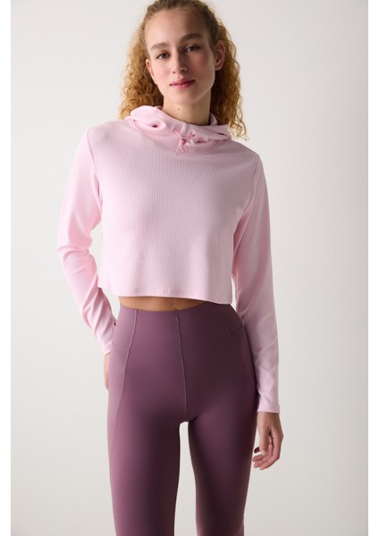 Pembe Kapüşonlu Hafif Kapüşonlu Üst