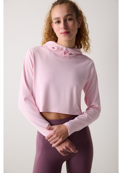 Pembe Kapüşonlu Hafif Kapüşonlu Üst