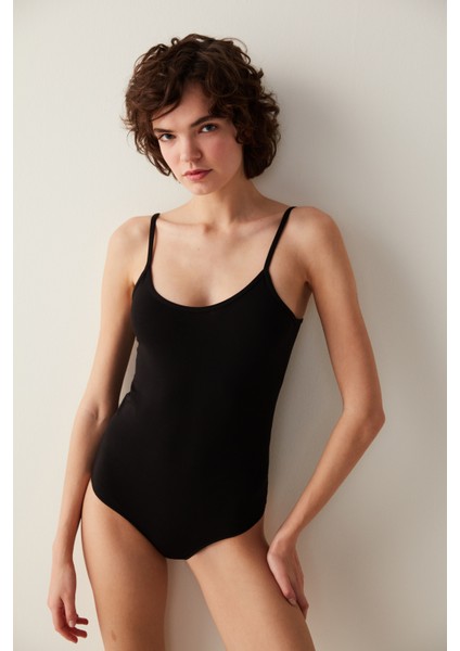 Siyah İnce Askılı Body