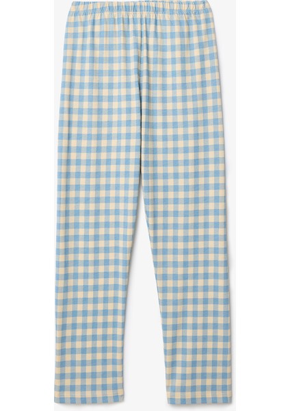 Bej Erkek Çocuk Ekoseli Düğmeli Gömlekli Pamuklu Pijama Takımı