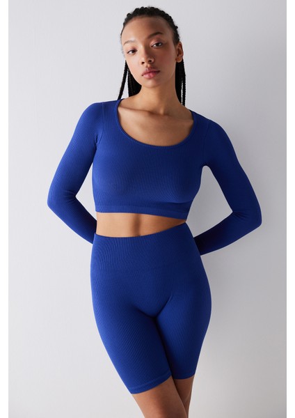 Seamless Dikişsiz Ribbed Active Saks Mavisi Üst