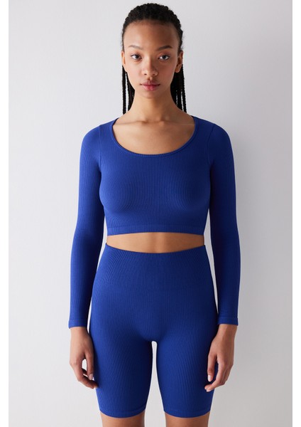 Seamless Dikişsiz Ribbed Active Saks Mavisi Üst