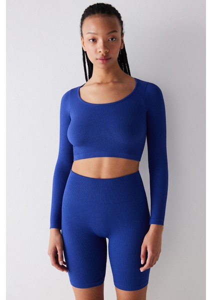 Seamless Dikişsiz Ribbed Active Saks Mavisi Üst