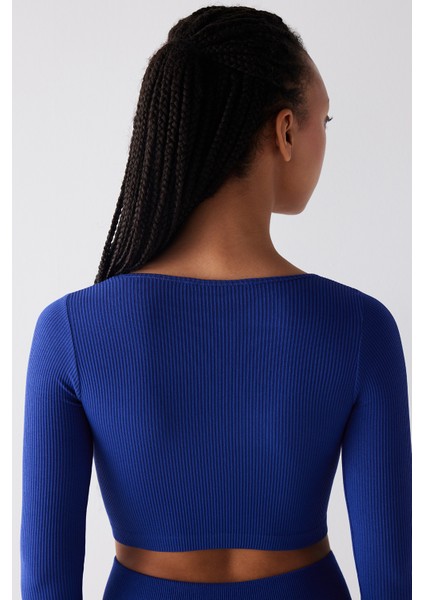 Seamless Dikişsiz Ribbed Active Saks Mavisi Üst