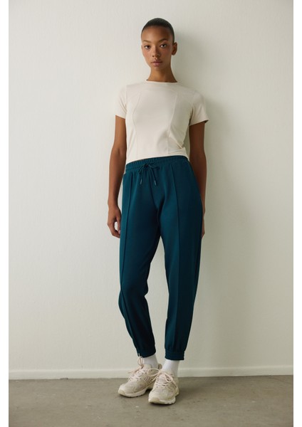 Koyu Yeşil Silky Feel Normal Bel Jogger