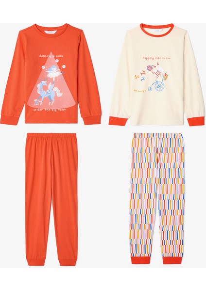 Kız Çocuk Hopping Sürdürülebilir Pamuklu Tavşan Desenli Uzun Kollu 2'li Pijama Takımı