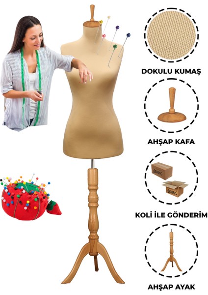 46 Beden Özel Jardonlu Ten Rengi Kumaş Iğne Batabilen Terzi Mankeni Prova Mankeni