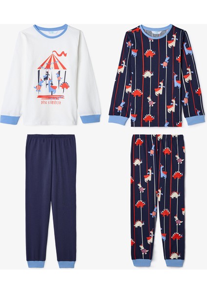 Erkek Çocuk Atlıkarınca Desenli Dino Carnaval Pamuklu 2'li Pijama Takımı