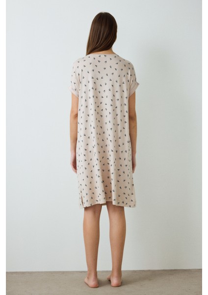 Aging Collagen Floral Açık Bej Gecelik