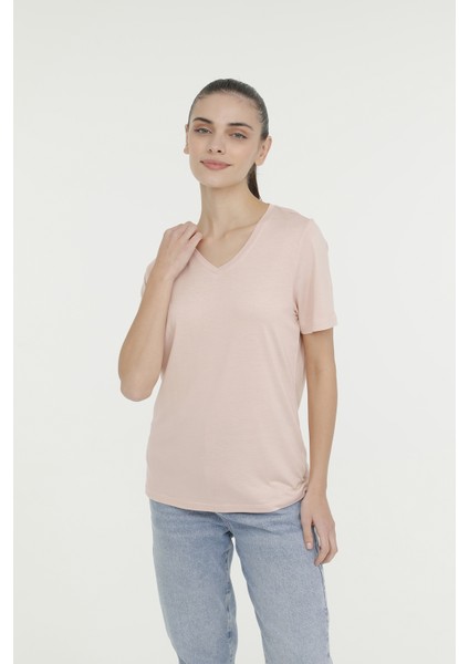 WB V VISKON 11MDK205 4FX Pembe Kadın Kısa Kol T-Shirt