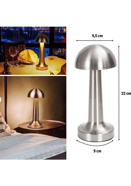 Mantar Model Silver Renk Şarjlı Dokunmatik 3 Renkli LED Masa Lambası (5263) modelleri