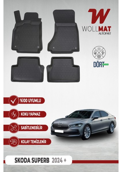 Skoda Superb Paspas 2024 Sonrası Uyumlu 3D Havuzlu Paspas Seti