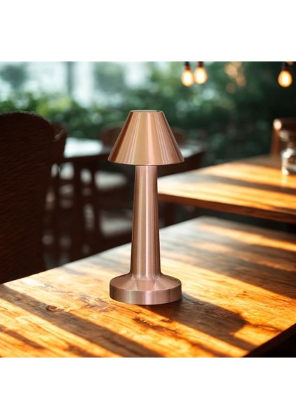 Çatı Model Bronz Renk Şarjlı Dokunmatik 3 Renkli LED Masa Lambası (5263)