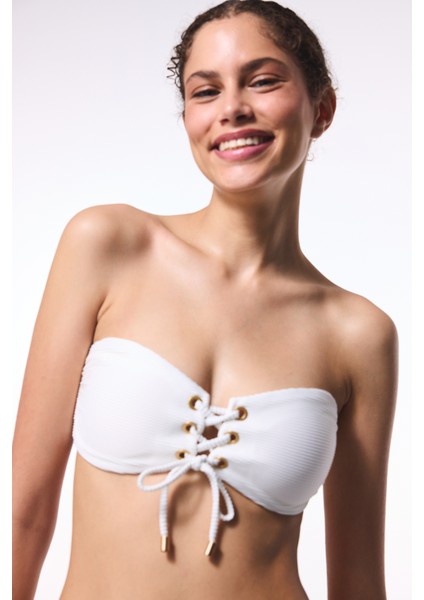 Krem Maggie Straplez Bikini Üstü
