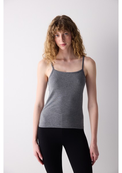 Pamuklu Askılı Gri Basic Atlet