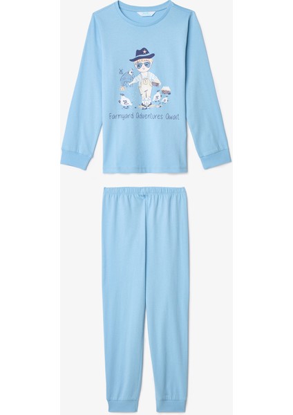 Erkek Çocuk Moo-ve İnek Desenli Uzun Kollu Pamuklu 2'li Pijama Takımı