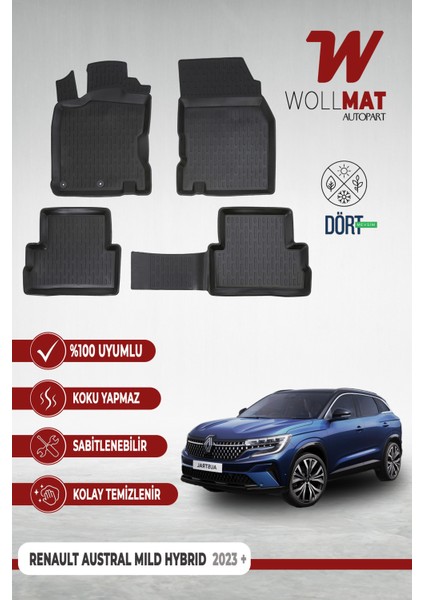 Renault Austral Paspas Mild Hybrid 2023 Sonrası Uyumlu 3D Havuzlu Paspas Seti