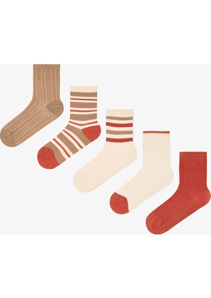 5 Çift Pamuklu Çizgili Soket Çorap