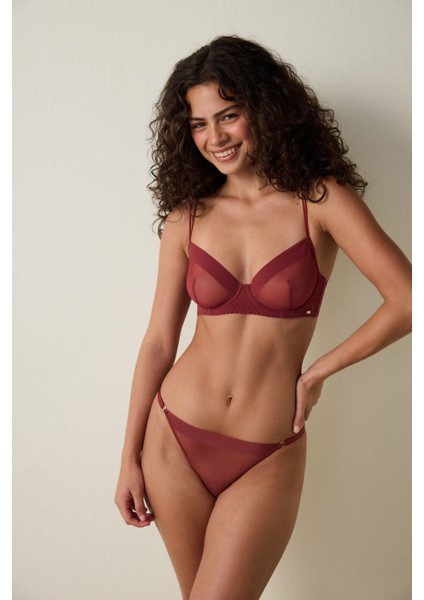 Bordo Essentials Balenli File Sütyen