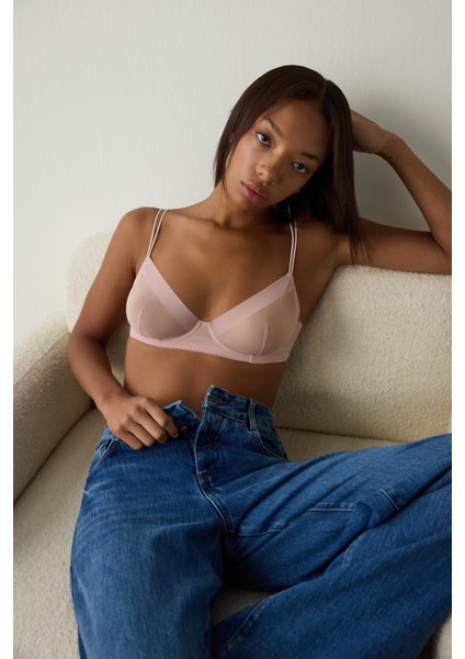 Açık Gül Kurusu Essentials Balenli Tül Kapsız Sütyen