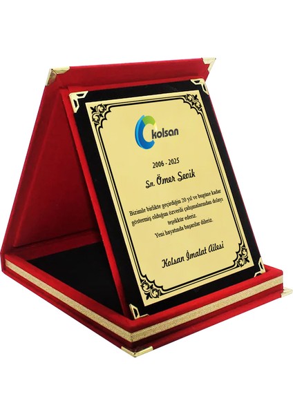 Kişiye Özel Ödül Plaketi – Kadife Kutulu Metal Yazı Alanlı (16X21 Cm) fiyatları