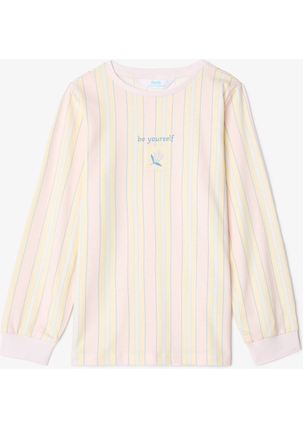 Optik Beyaz Kız Çocuk Çıtır Çiçek Desenli Uzun Kol 2'li Pijama Takımı