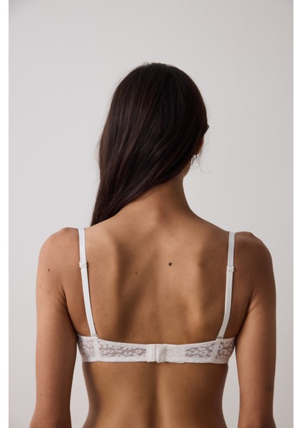 Ekru Bloom Çiçekli Dantelli Balenli Straplez Sütyen