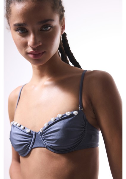 Seashell Gri Balenli Bikini Üstü - Gamze Erçel Koleksiyonıu