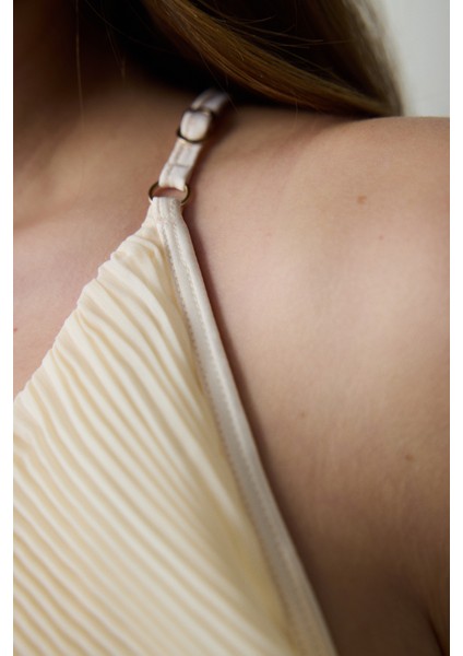 Saten Volan Rose Teddy Krem Bodysuit