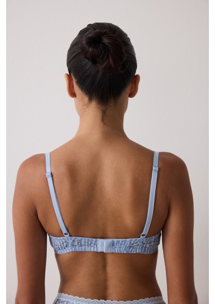 Açık Mavi Lol Up Zebra Desenli Dantelli Balenli Push Up Sütyen