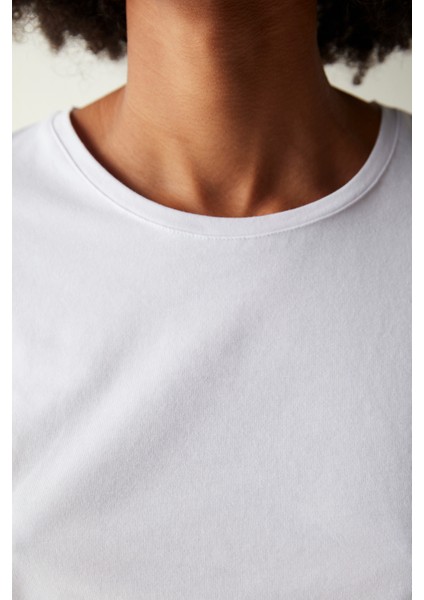 Pamuklu Beyaz Basic Uzun Kol Üst