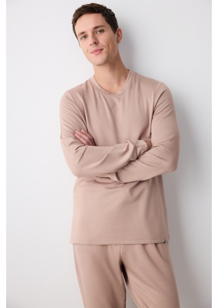 Basic Bej Jogger Pantolon Pijama Takımı