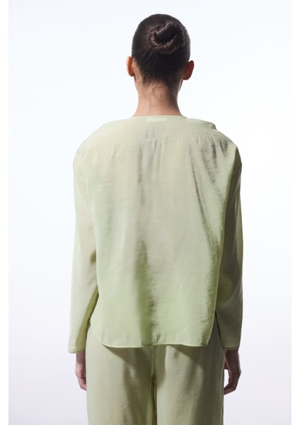 Açık Yeşil Mindy Bağlama Detaylı V Yaka Oversize Kimono