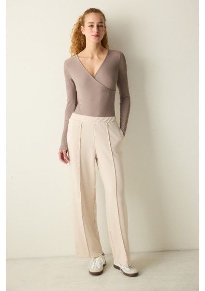 Antrasit Yaka Detay Uzun Kollu Bodysuit