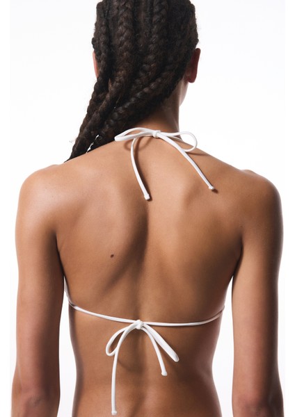 Beyaz Pearl Boncuklu Üçgen Bikini Üstü - Gamze Erçel Koleksiyonu