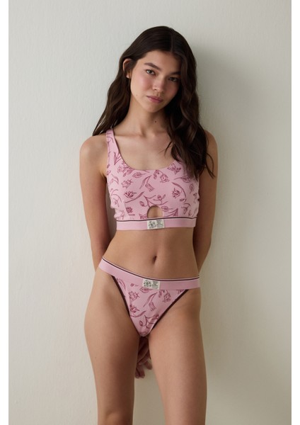 Lila Çiçekli Pamuklu Balensiz Çıkarılabilir Kaplı Sütyen - Inspired by Flora