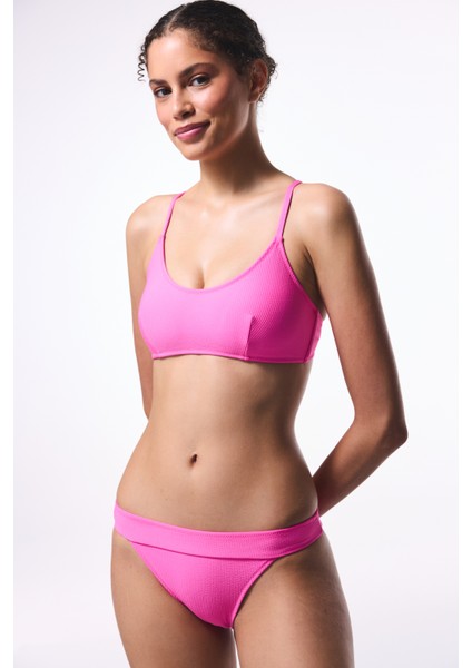 Pembe Düz Çıkarılabilir Kaplı Bikini Üstü