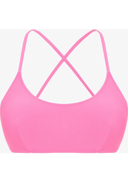 Pembe Düz Çıkarılabilir Kaplı Bikini Üstü