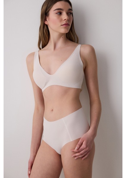 Invisible Ribbed Seramik Bej Sütyen