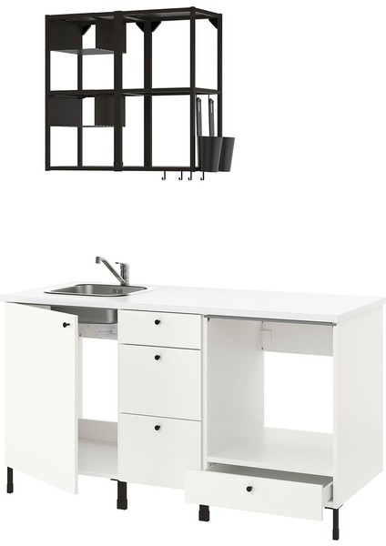Mutfak Dolabı Kombinasyonu, Beyaz-Antrasit, 163X63.5X222 Cm, Lagan Batarya